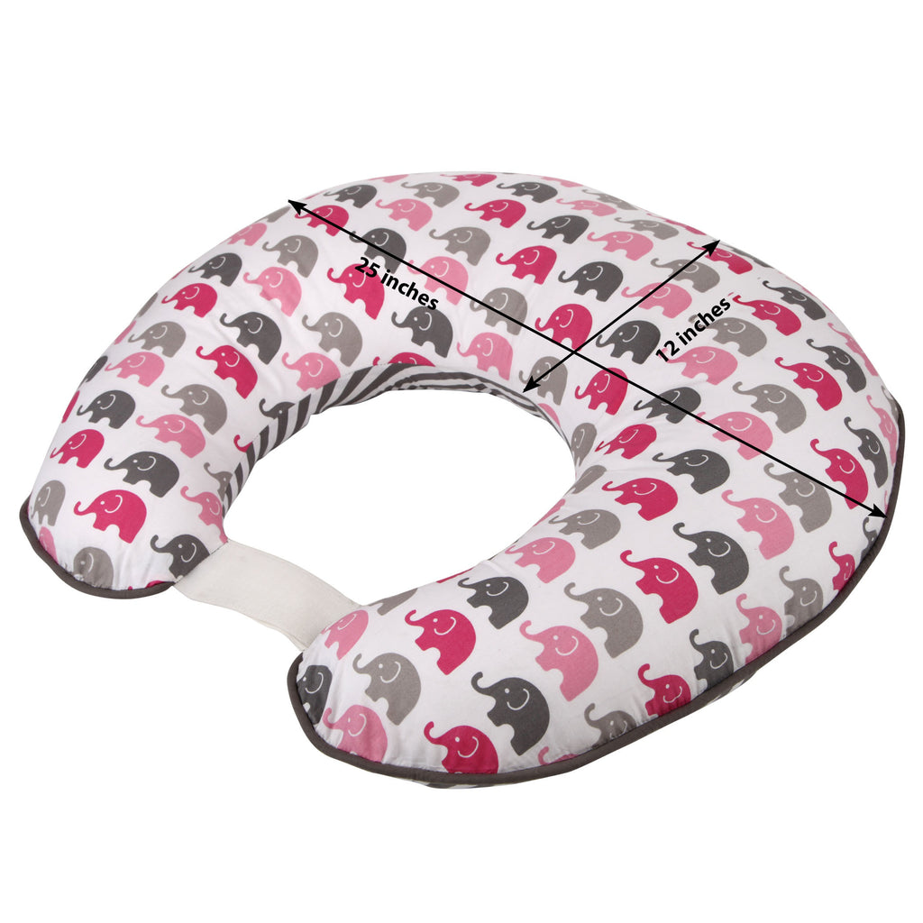 3 pc Nursing/Feeding Pillow Set Elephants Pink/Grey - Bacati - Nursing Pillow - Bacati