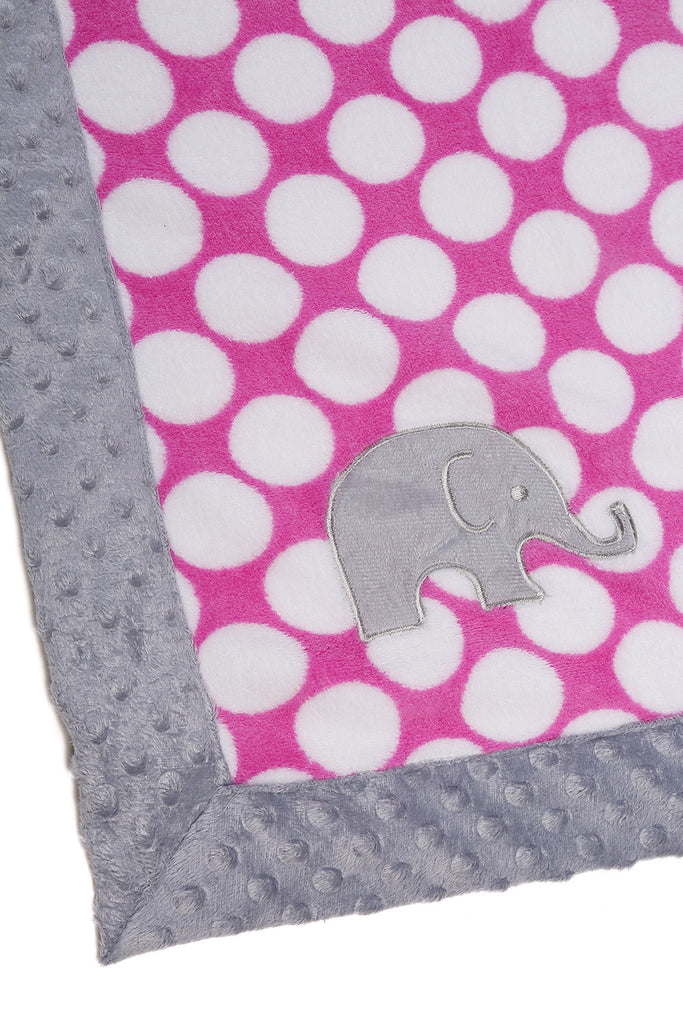 Embroidered Plush Pink Blanket, Elephants Pink/Grey with Multiple Options - Bacati - Embroidered Plush Blanket - Bacati