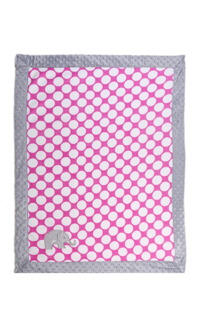 Embroidered Plush Pink Blanket, Elephants Pink/Grey with Multiple Options - Bacati - Embroidered Plush Blanket - Bacati
