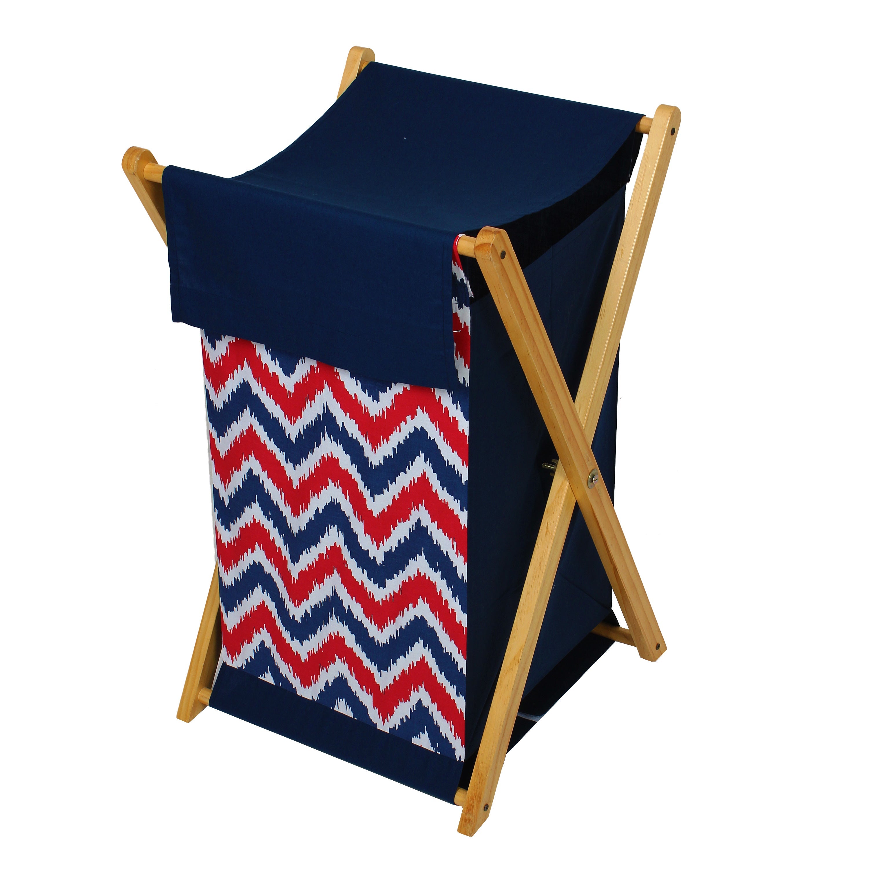 Bacati - MixNMatch Navy/Red Laundry Hamper with Wooden Frame