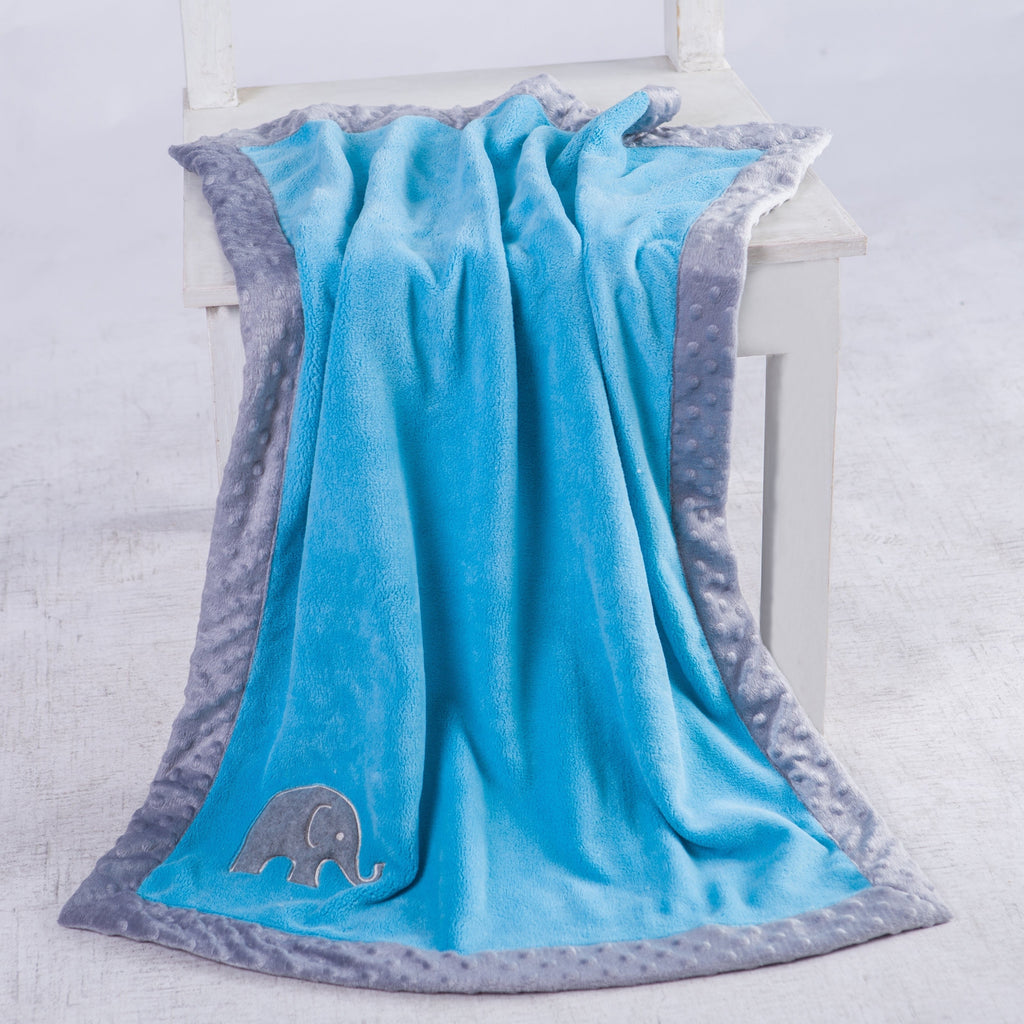 Embroidered Plush Blanket, Elephants Aqua/Mint/Grey with Multiple Options - Bacati - Embroidered Plush Blanket - Bacati