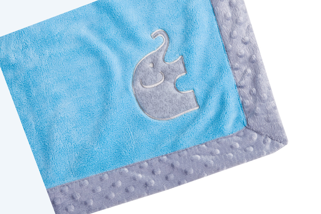 Embroidered Plush Blanket, Elephants Aqua/Mint/Grey with Multiple Options - Bacati - Embroidered Plush Blanket - Bacati