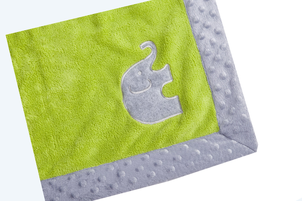 Embroidered Plush Blanket, Elephants Aqua/Mint/Grey with Multiple Options - Bacati - Embroidered Plush Blanket - Bacati