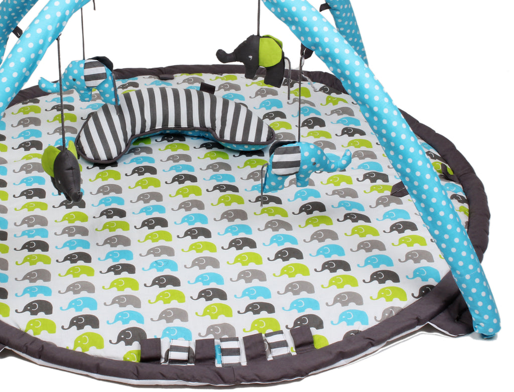 Playmat/Baby Activity Gym with Mat, Elephants Aqua/Lime/Grey - Bacati - Baby Activity Gym with Mat - Bacati