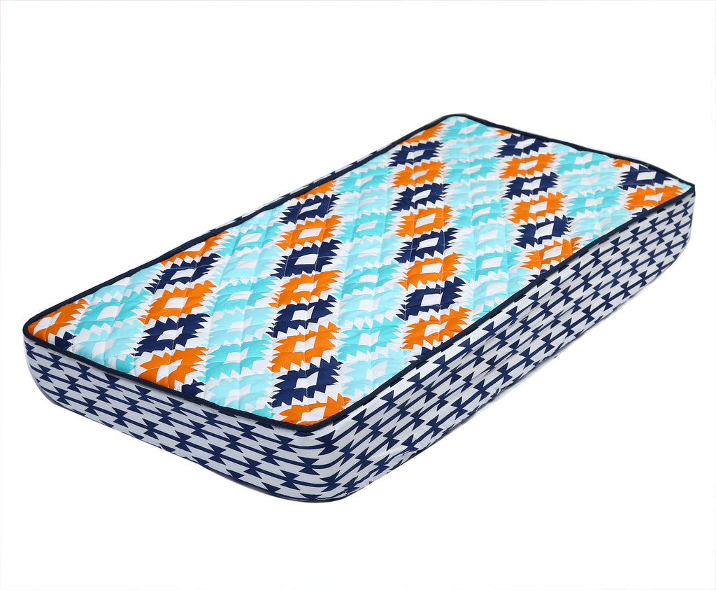 Aztec Liam Aqua/Orange/Navy Boys Quilted Changing Pad Cover - Bacati - Changing pad cover - Bacati