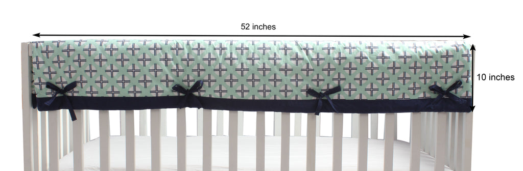 Long/Small Crib Rail Guard Covers Cotton Tribal Noah Mint/Navy - Bacati - Crib Rail Guard - Bacati