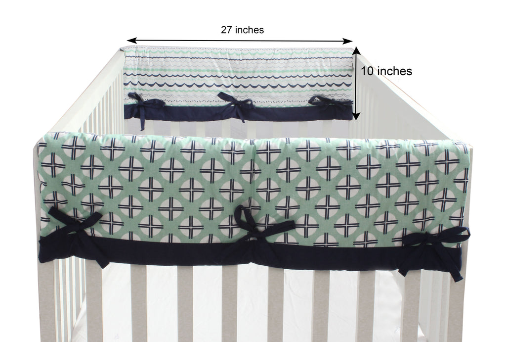 Long/Small Crib Rail Guard Covers Cotton Tribal Noah Mint/Navy - Bacati - Crib Rail Guard - Bacati