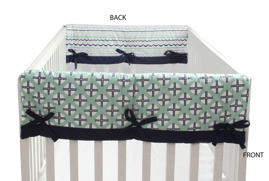 Long/Small Crib Rail Guard Covers Cotton Tribal Noah Mint/Navy - Bacati - Crib Rail Guard - Bacati