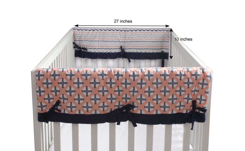 Long/Small Crib Rail Guard Covers Cotton Tribal Olivia Coral/Navy - Bacati - Crib Rail Guard - Bacati