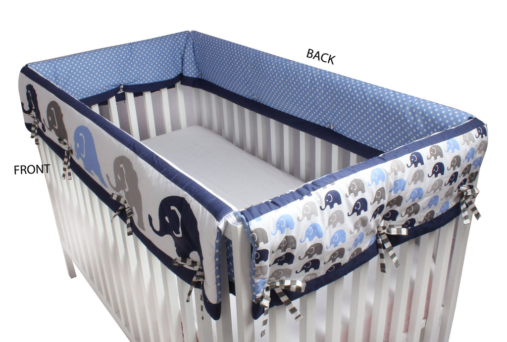 Crib Rail Guard Covers with Safety Padding, Elephants Blue/Grey - Bacati - Crib Rail Guard - Bacati