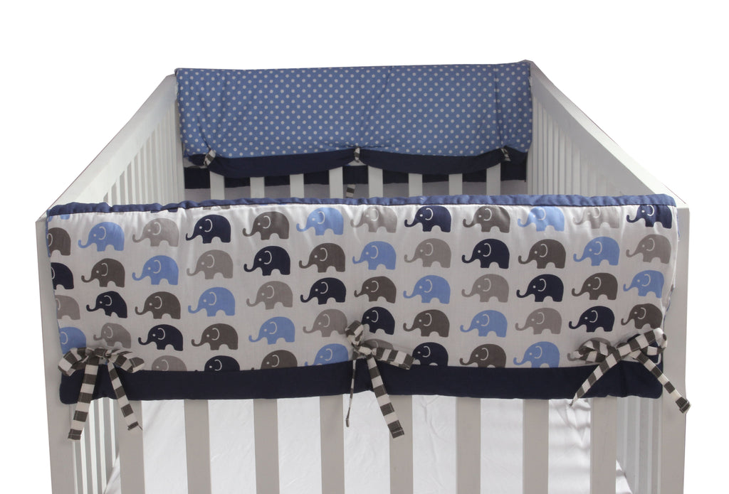 Crib Rail Guard Covers with Safety Padding, Elephants Blue/Grey - Bacati - Crib Rail Guard - Bacati