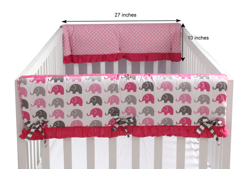 Long/Small Crib Rail Guard Covers Cotton Elephants Pink/Grey - Bacati - Crib Rail Guard - Bacati