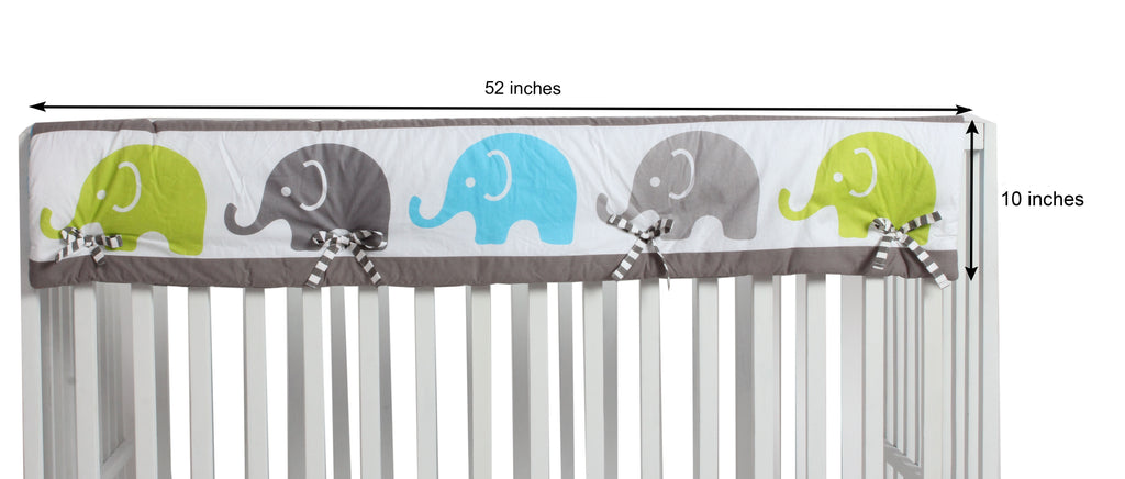 Long/Small Crib Rail Guard Covers Cotton Elephants Aqua/Lime/Grey - Bacati - Crib Rail Guard - Bacati