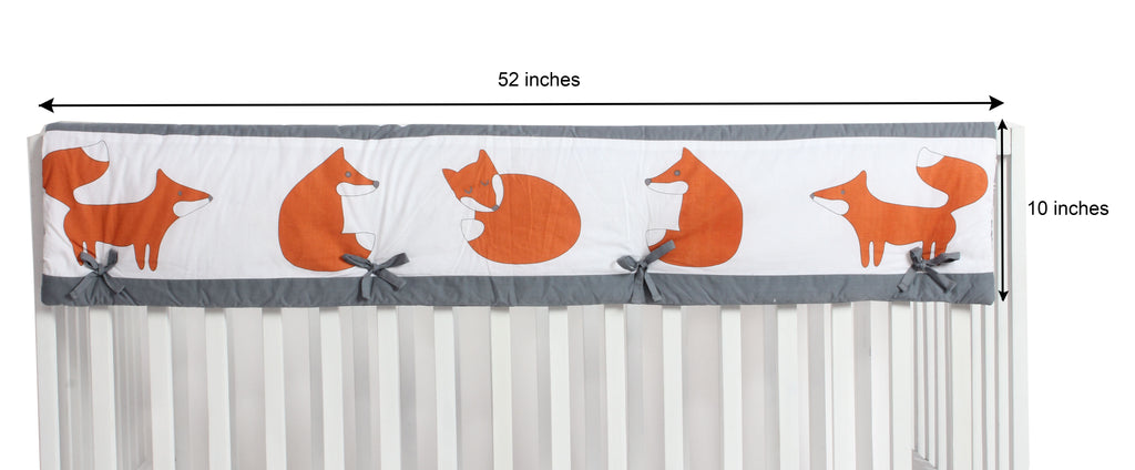 Long/Small Crib Rail Guard Covers Cotton Playful Fox Orange/Grey - Bacati - Crib Rail Guard - Bacati