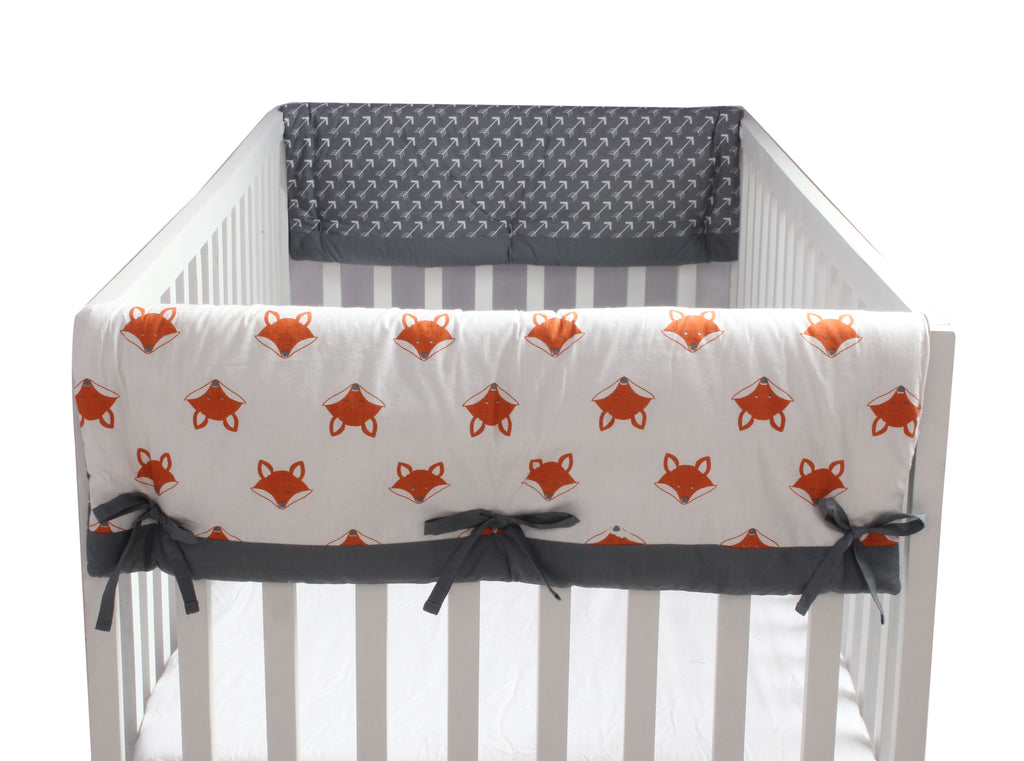 Long/Small Crib Rail Guard Covers Cotton Playful Fox Orange/Grey - Bacati - Crib Rail Guard - Bacati