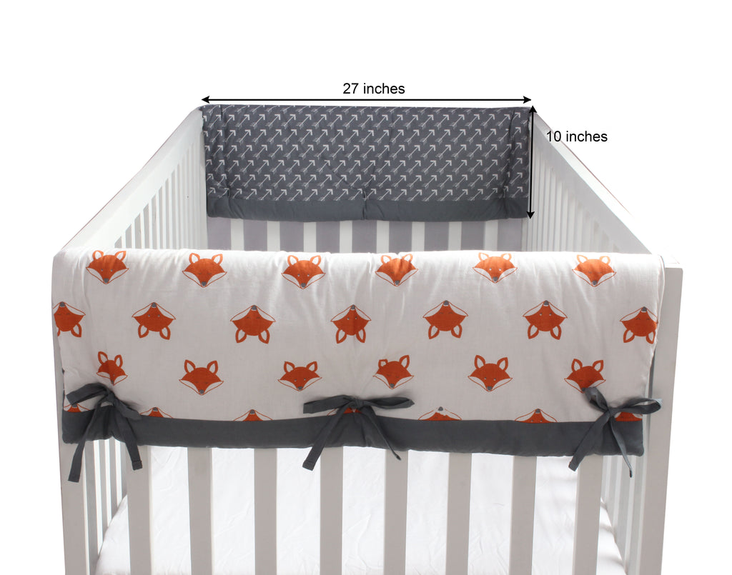 Long/Small Crib Rail Guard Covers Cotton Playful Fox Orange/Grey - Bacati - Crib Rail Guard - Bacati