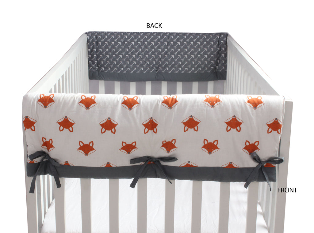 Long/Small Crib Rail Guard Covers Cotton Playful Fox Orange/Grey - Bacati - Crib Rail Guard - Bacati