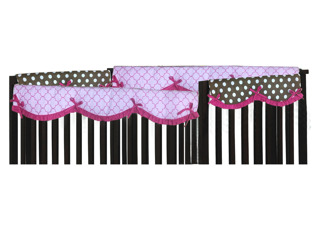 Long/Small Crib Rail Guard Covers Cotton Butterflies/Ladybugs, Pink/Fuchsia/Chocolate - Bacati - Crib Rail Guard - Bacati