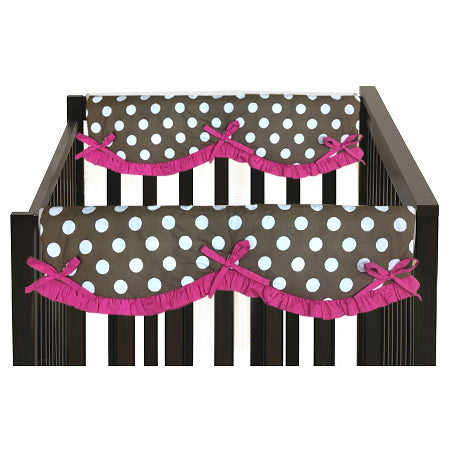 Long/Small Crib Rail Guard Covers Cotton Butterflies/Ladybugs, Pink/Fuchsia/Chocolate - Bacati - Crib Rail Guard - Bacati