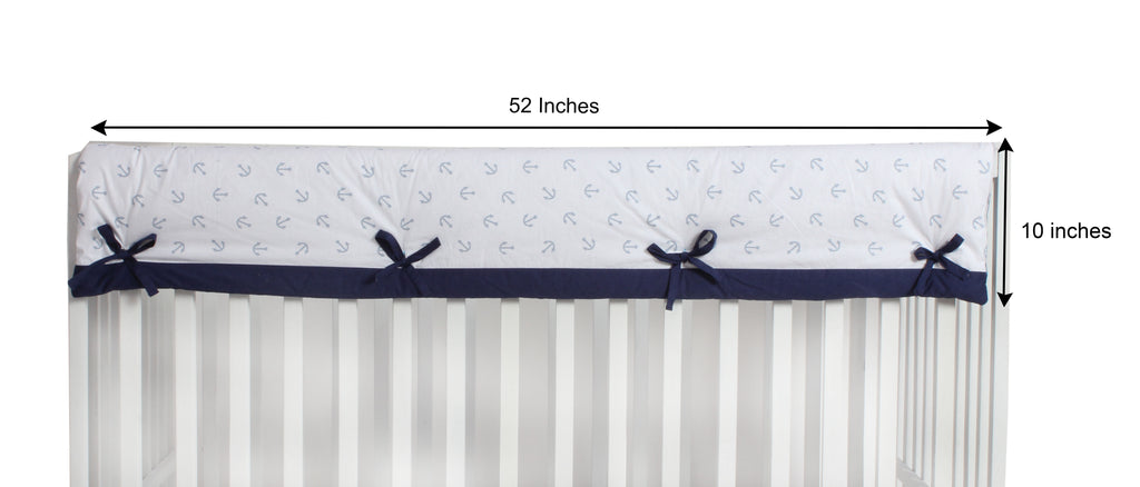 Long/Small Crib Rail Guard Covers Cotton Little Sailor, Blue/Navy - Bacati - Crib Rail Guard - Bacati