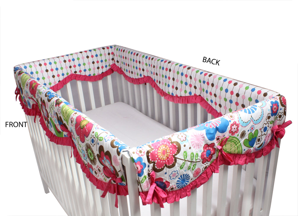 Long/Small Crib Rail Guard Covers Cotton Botanical, Pink/Aqua/Fuchsia/Green - Bacati - Crib Rail Guard - Bacati