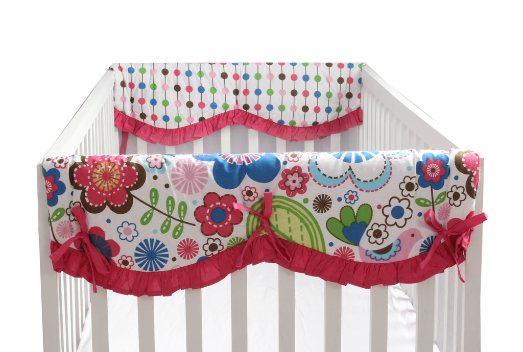 Long/Small Crib Rail Guard Covers Cotton Botanical, Pink/Aqua/Fuchsia/Green - Bacati - Crib Rail Guard - Bacati