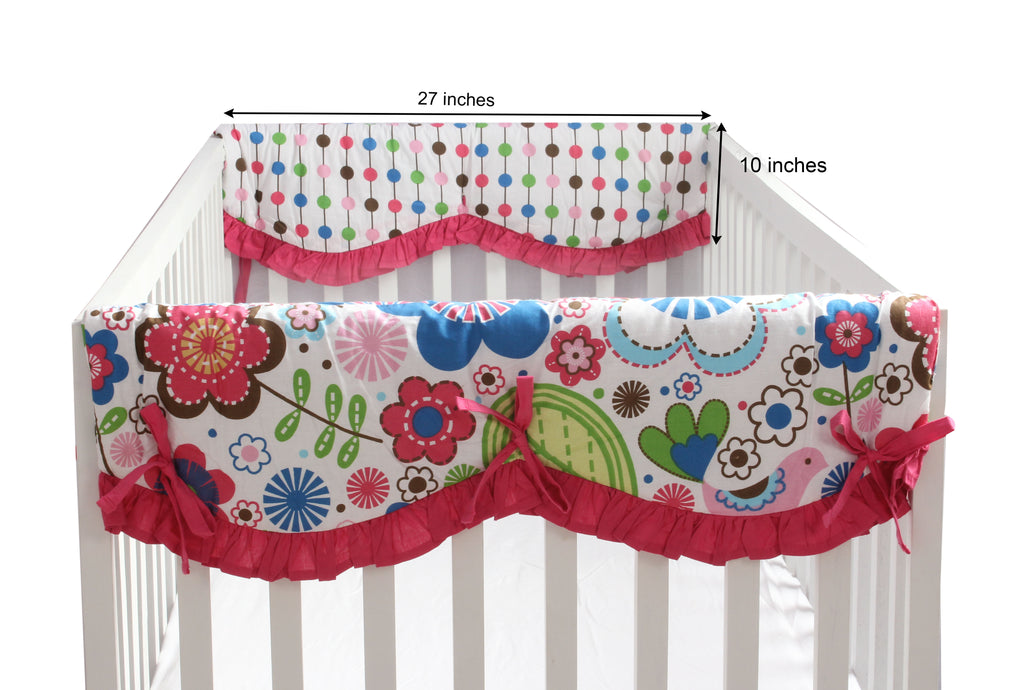 Long/Small Crib Rail Guard Covers Cotton Botanical, Pink/Aqua/Fuchsia/Green - Bacati - Crib Rail Guard - Bacati