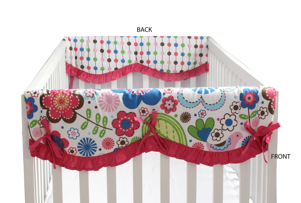 Long/Small Crib Rail Guard Covers Cotton Botanical, Pink/Aqua/Fuchsia/Green - Bacati - Crib Rail Guard - Bacati