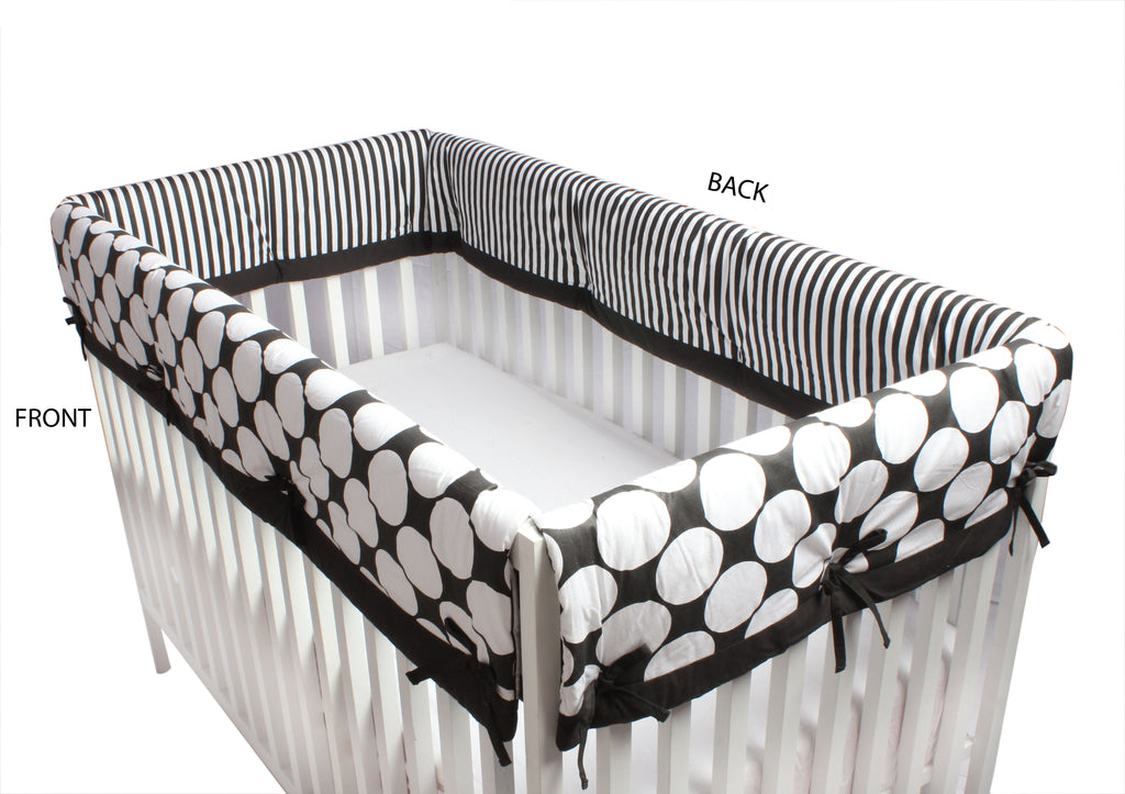 Long/Small Crib Rail Guard Covers Cotton Dots/Stripes, Black/White - Bacati - Crib Rail Guard - Bacati