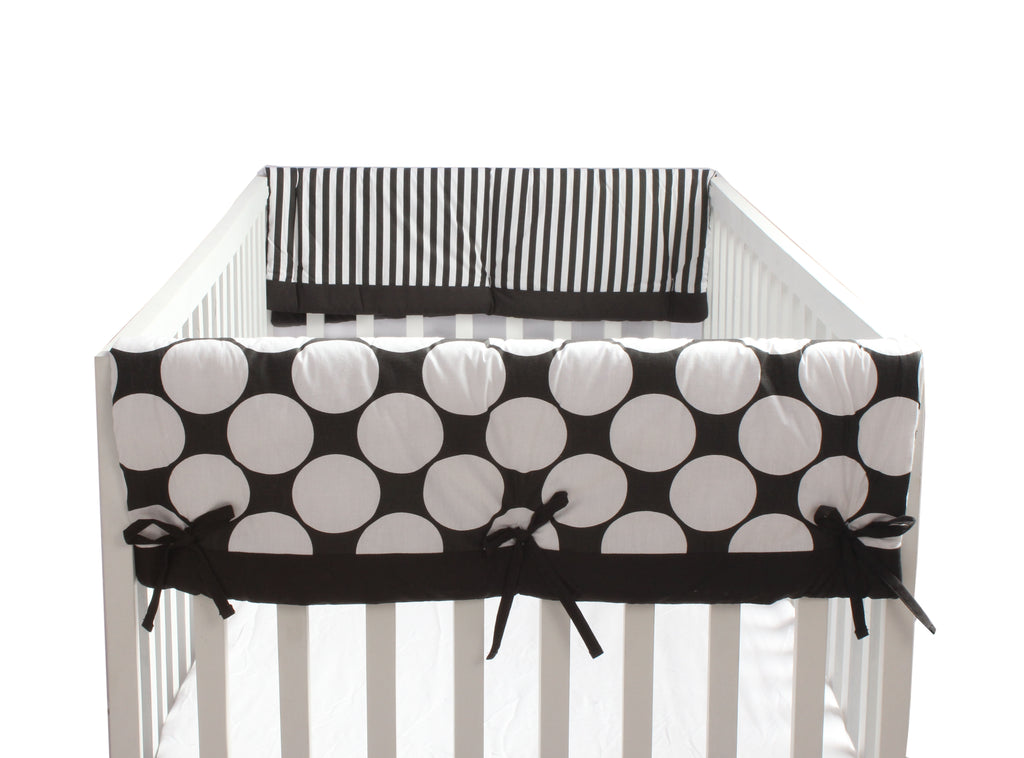 Long/Small Crib Rail Guard Covers Cotton Dots/Stripes, Black/White - Bacati - Crib Rail Guard - Bacati