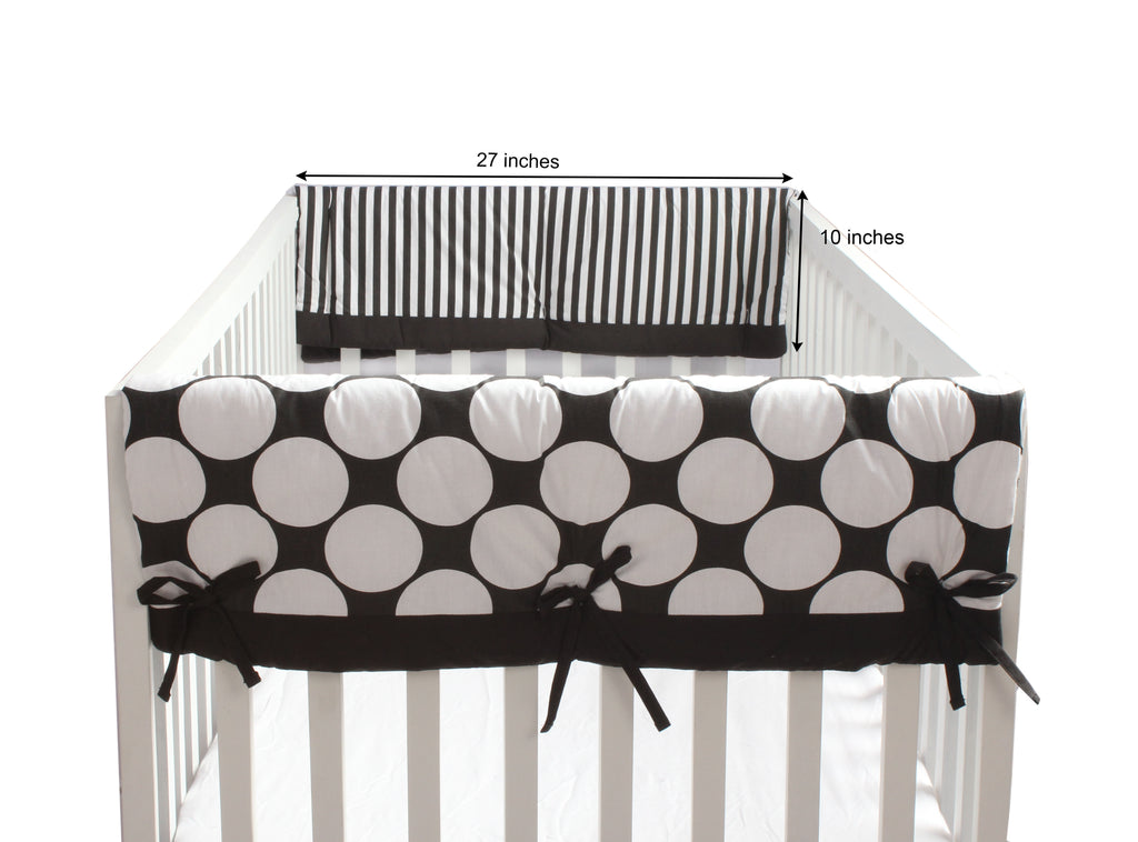 Long/Small Crib Rail Guard Covers Cotton Dots/Stripes, Black/White - Bacati - Crib Rail Guard - Bacati