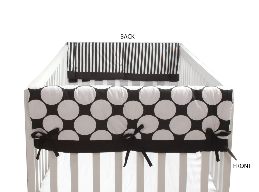 Long/Small Crib Rail Guard Covers Cotton Dots/Stripes, Black/White - Bacati - Crib Rail Guard - Bacati