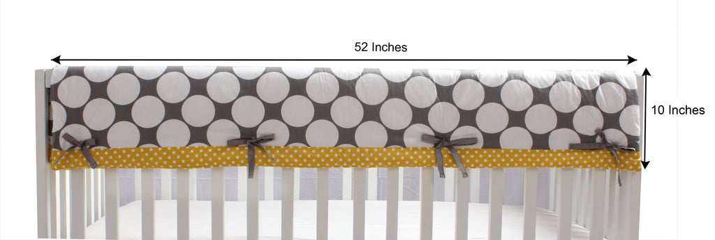 Crib Rail Guard Covers Cotton Dots/Stripes, Grey/Yellow - Bacati - Crib Rail Guard - Bacati
