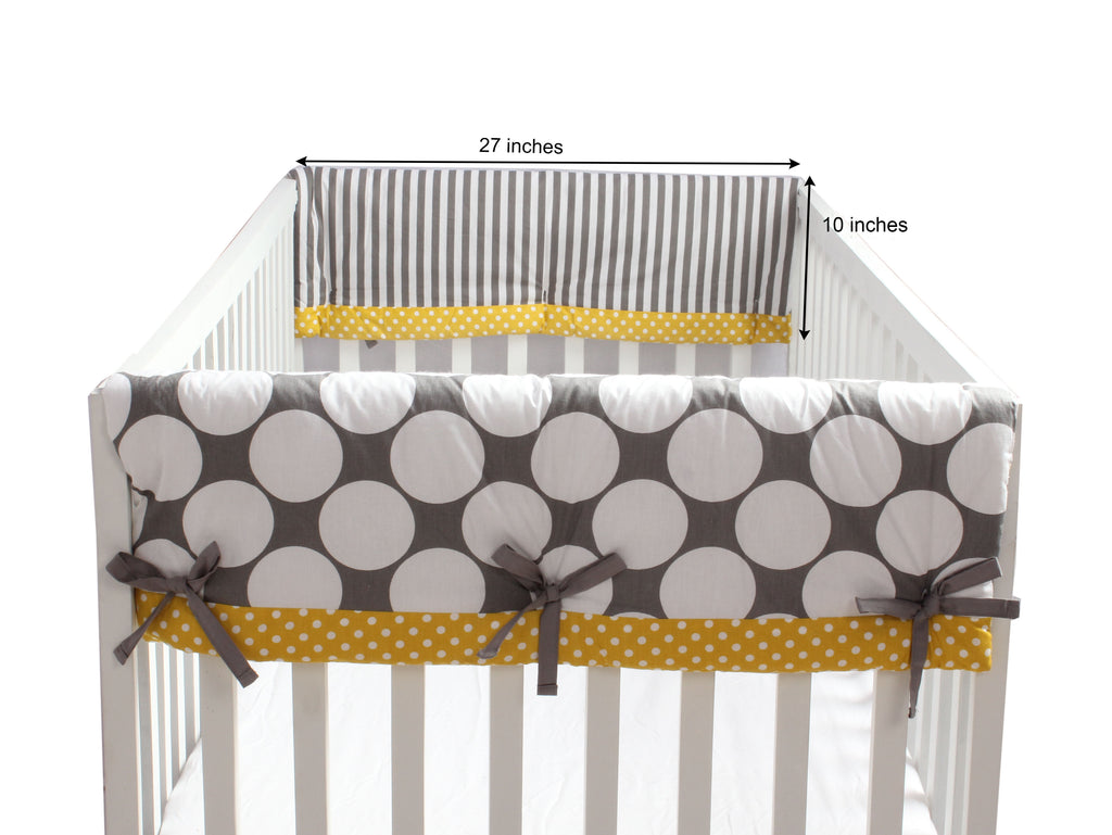 Crib Rail Guard Covers Cotton Dots/Stripes, Grey/Yellow - Bacati - Crib Rail Guard - Bacati