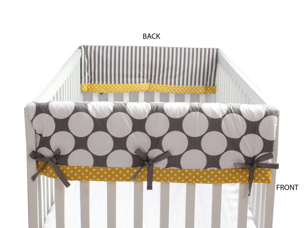 Crib Rail Guard Covers Cotton Dots/Stripes, Grey/Yellow - Bacati - Crib Rail Guard - Bacati