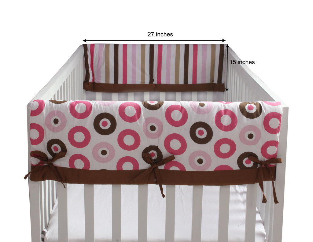 Long/Small Crib Rail Guard Covers Mod Dots/Stripes, Pink/Brown - Bacati - Crib Rail Guard - Bacati