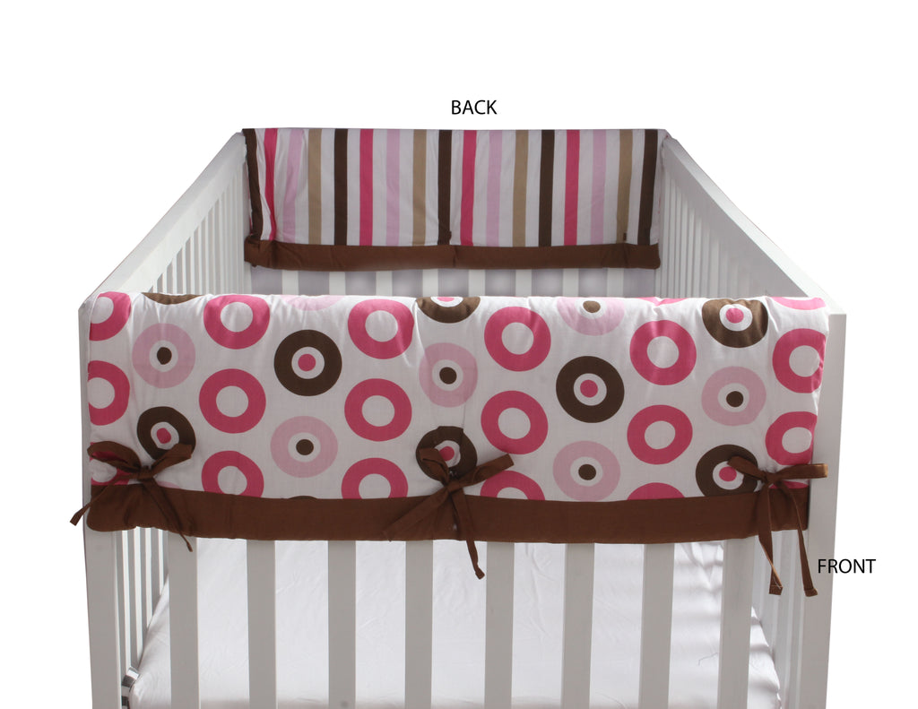 Long/Small Crib Rail Guard Covers Mod Dots/Stripes, Pink/Brown - Bacati - Crib Rail Guard - Bacati