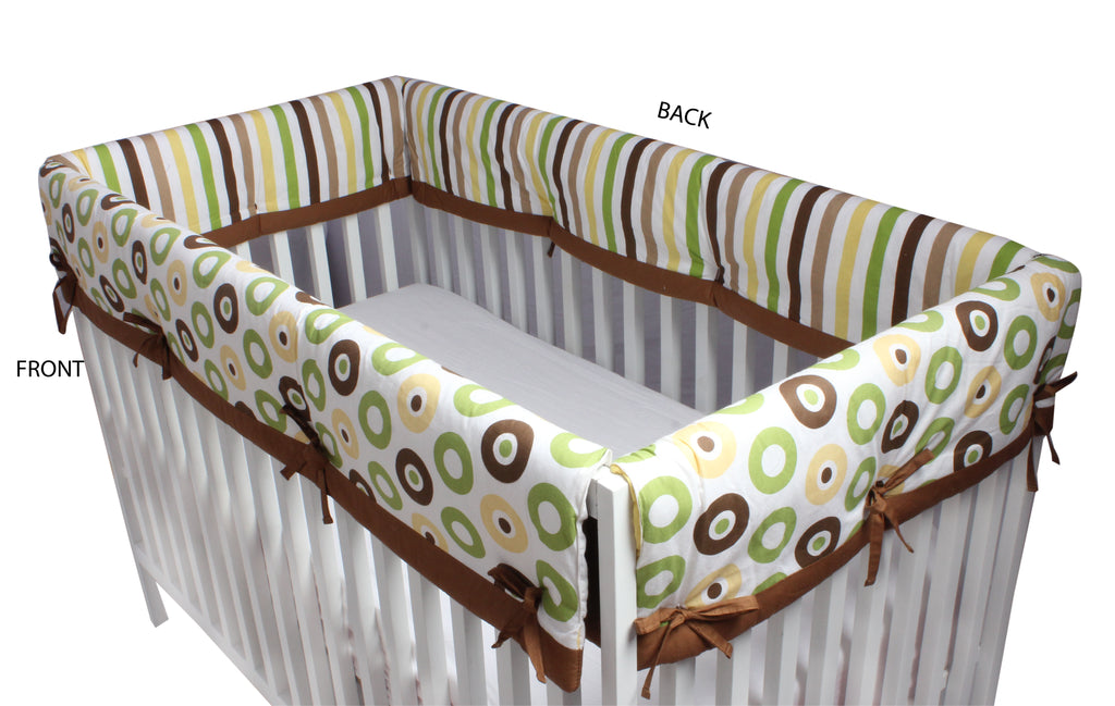 Long/Small Crib Rail Guard Covers Cotton Mod Dots/Stripes, Green/Yellow/Brown - Bacati - Crib Rail Guard - Bacati