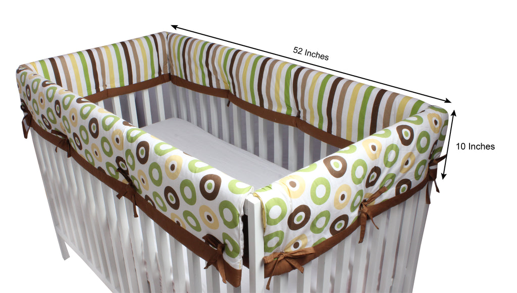 Long/Small Crib Rail Guard Covers Cotton Mod Dots/Stripes, Green/Yellow/Brown - Bacati - Crib Rail Guard - Bacati