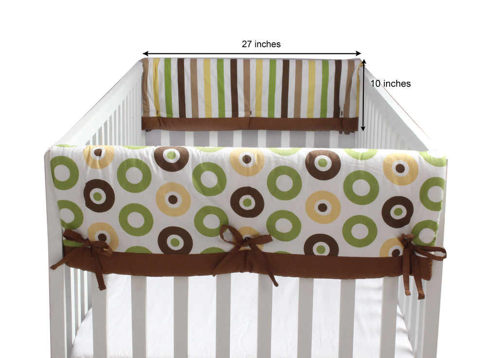 Long/Small Crib Rail Guard Covers Cotton Mod Dots/Stripes, Green/Yellow/Brown - Bacati - Crib Rail Guard - Bacati