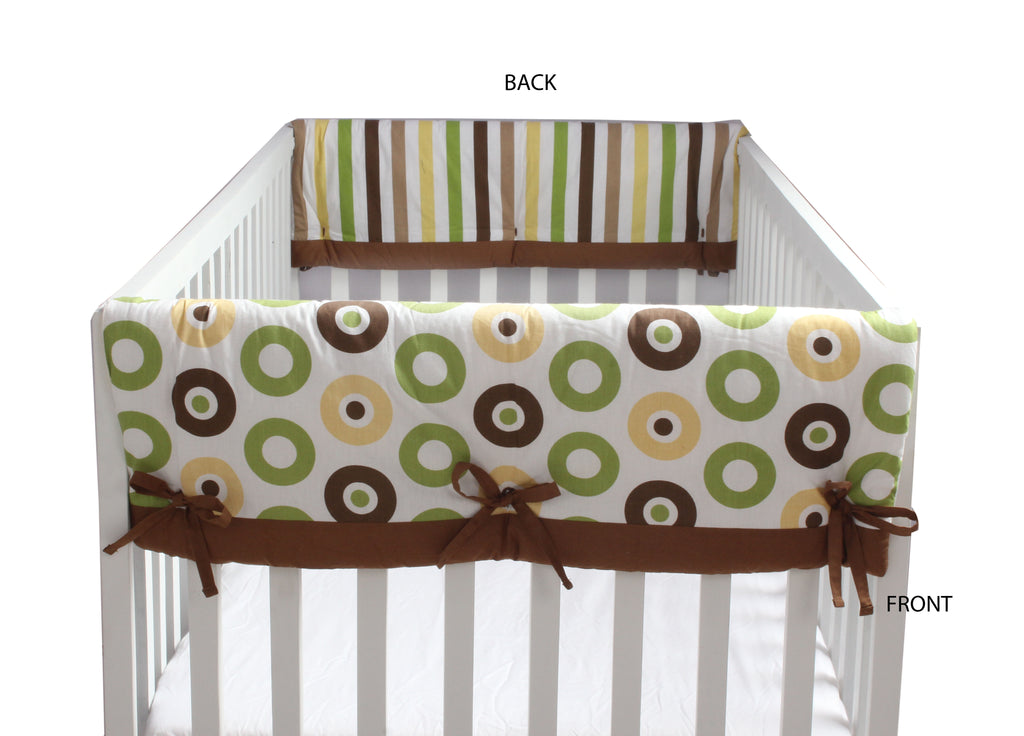 Long/Small Crib Rail Guard Covers Cotton Mod Dots/Stripes, Green/Yellow/Brown - Bacati - Crib Rail Guard - Bacati