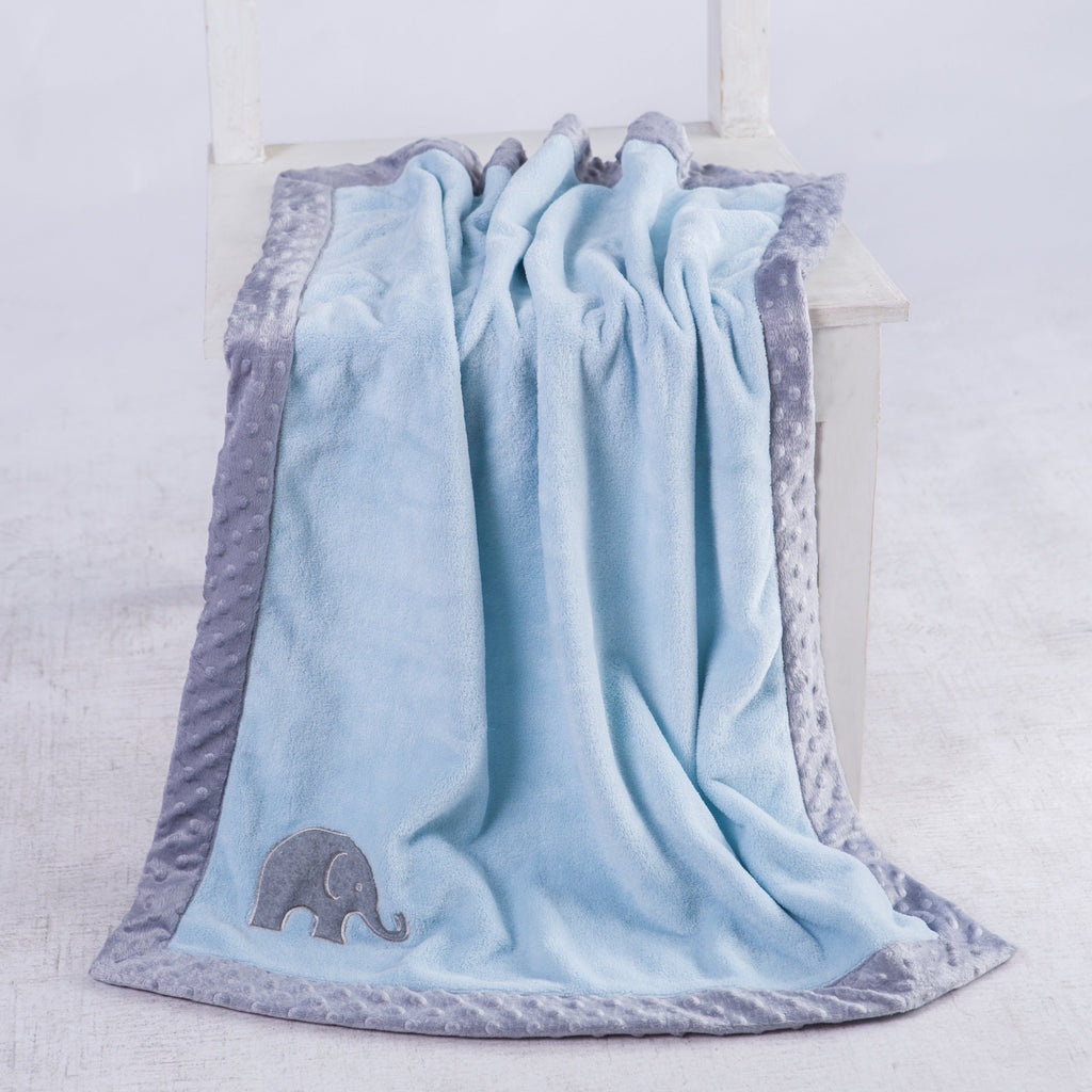 Embroidered Plush Blanket, Elephants Blue/Grey with Multiple Options - Bacati - Embroidered Plush Blanket - Bacati