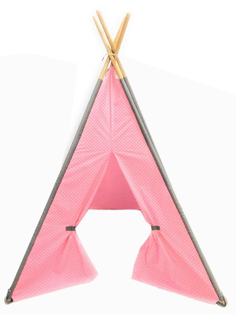 Bacati Elephants Teepee Tent for Kids/Toddlers, 100% Cotton Breathable Percale Fabric Cover, Pink/Grey - Bacati - Tee Pee - Bacati