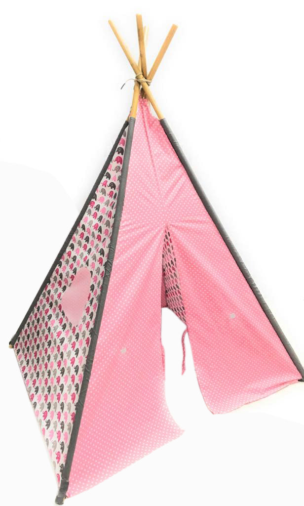 Bacati Elephants Teepee Tent for Kids/Toddlers, 100% Cotton Breathable Percale Fabric Cover, Pink/Grey - Bacati - Tee Pee - Bacati