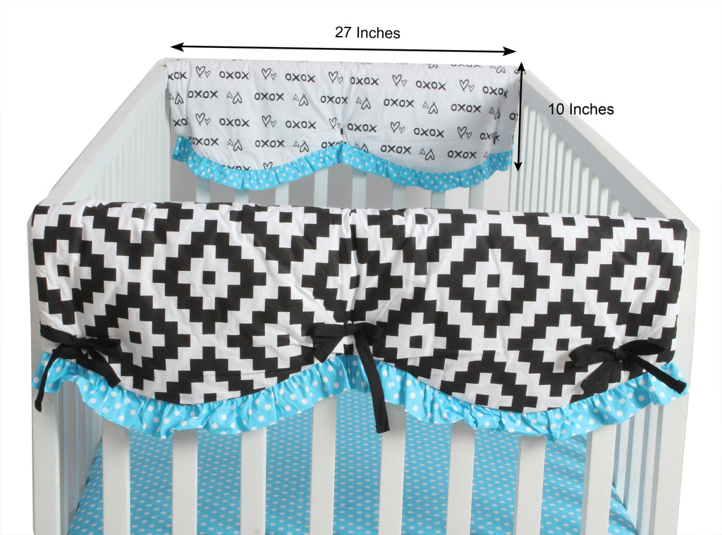 Long/Small Crib Rail Guard Covers Cotton Love Aztec, Black/Aqua - Bacati - Crib Rail Guard - Bacati