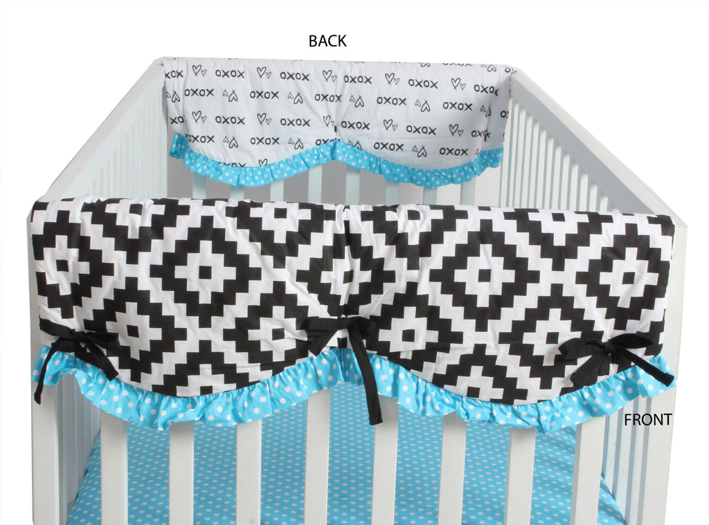 Long/Small Crib Rail Guard Covers Cotton Love Aztec, Black/Aqua - Bacati - Crib Rail Guard - Bacati