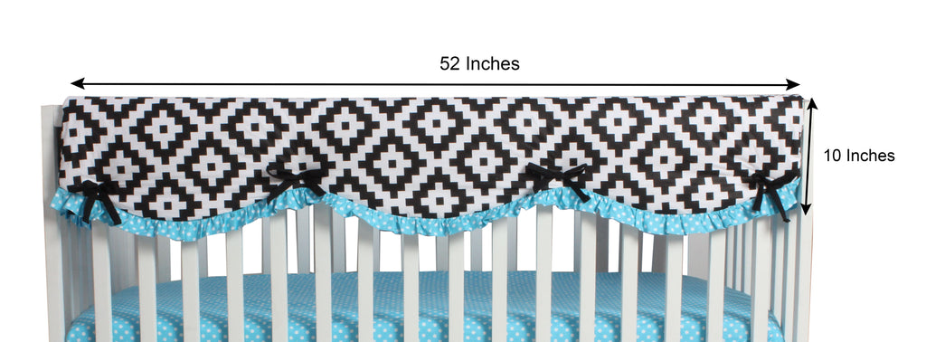 Long/Small Crib Rail Guard Covers Cotton Love Aztec, Black/Aqua - Bacati - Crib Rail Guard - Bacati