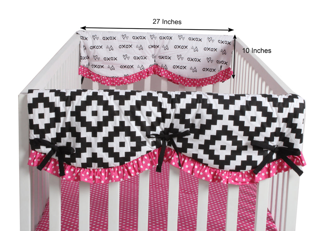 Crib Rail Guard Covers Cotton Love Aztec, Black/Fuchsia - Bacati - Crib Rail Guard - Bacati