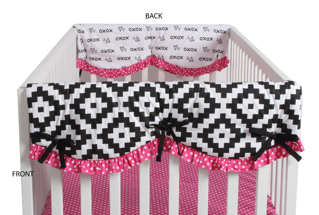 Crib Rail Guard Covers Cotton Love Aztec, Black/Fuchsia - Bacati - Crib Rail Guard - Bacati