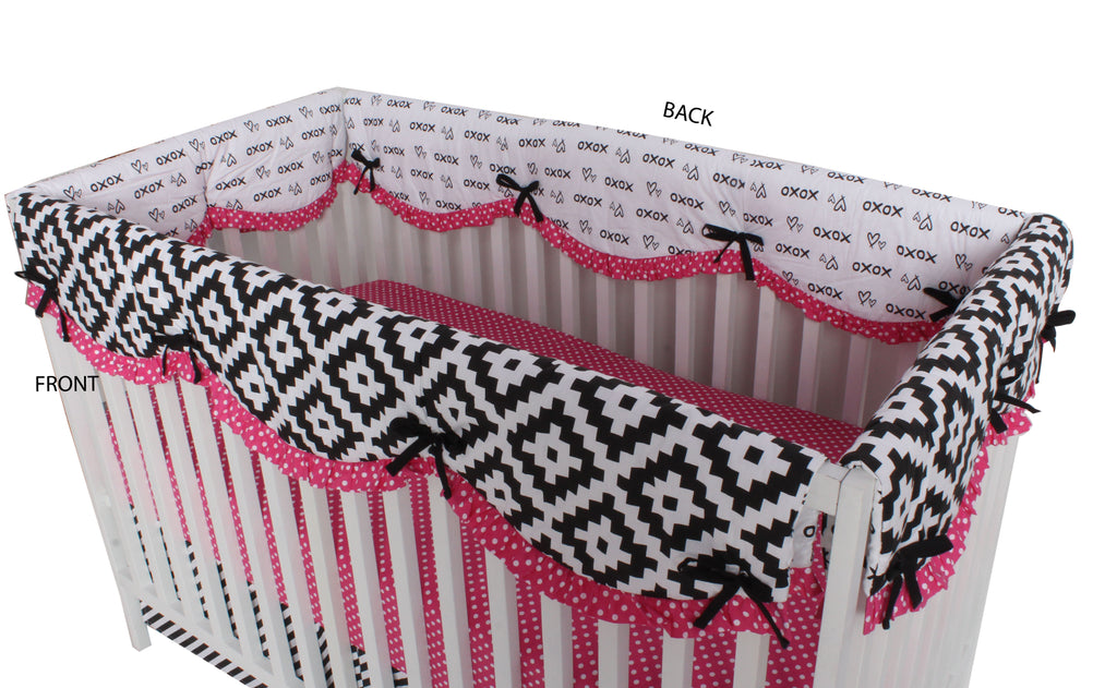 Crib Rail Guard Covers Cotton Love Aztec, Black/Fuchsia - Bacati - Crib Rail Guard - Bacati